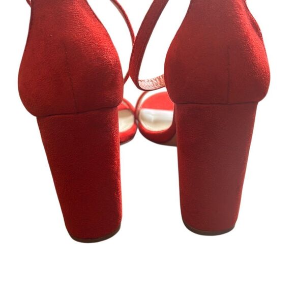 Lulus Red Suede Ankle Strap Block Heel Sandals Party Wedding Shoes‎ - Picture 3 of 9